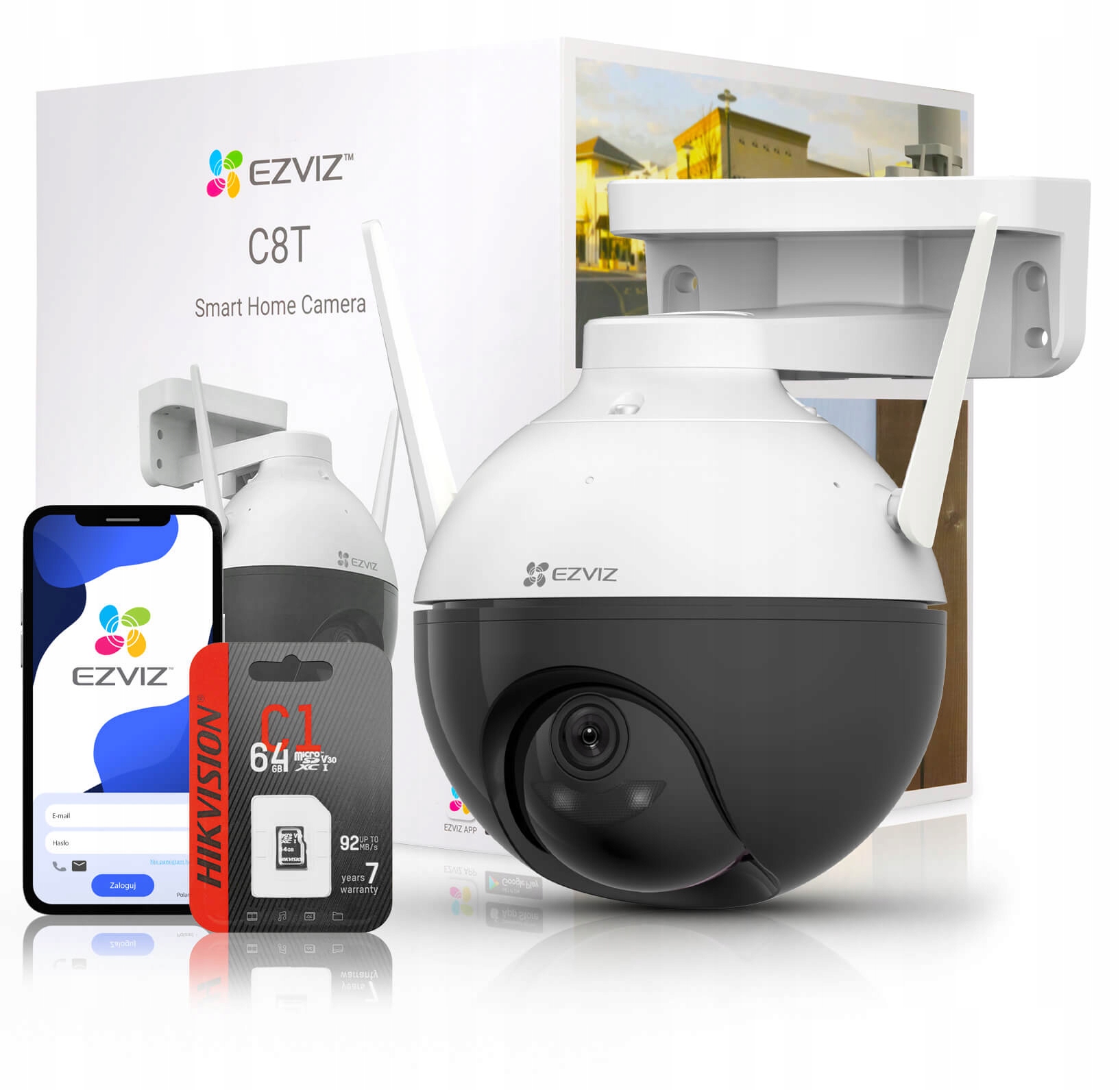 Monitoring Kamera IP WiFi Zewnętrzna Obrotowa EZVIZ C8T + karta 64GB