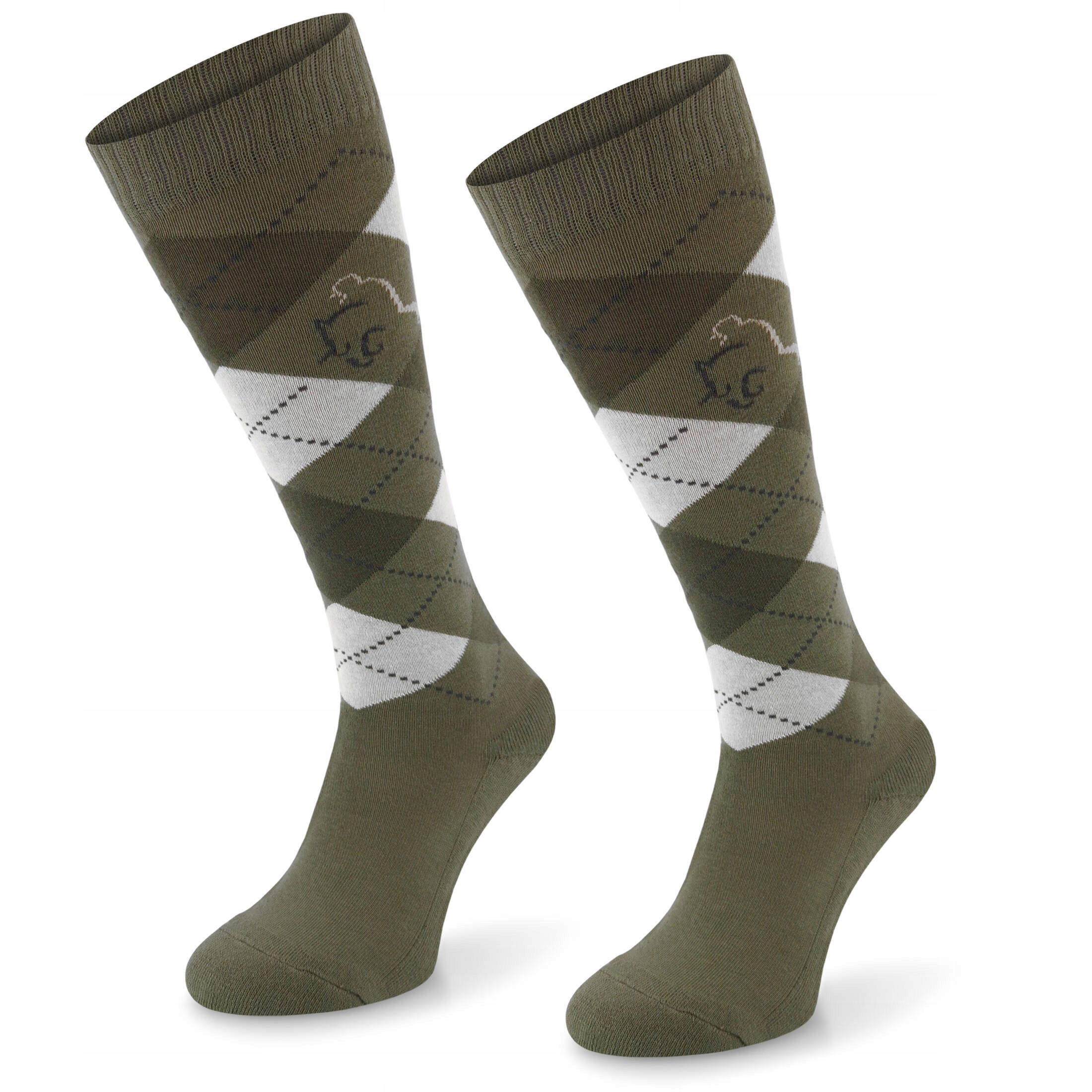 Bawełniane skarpetki jeździeckie na konie Comodo khaki romby roz. 39-42