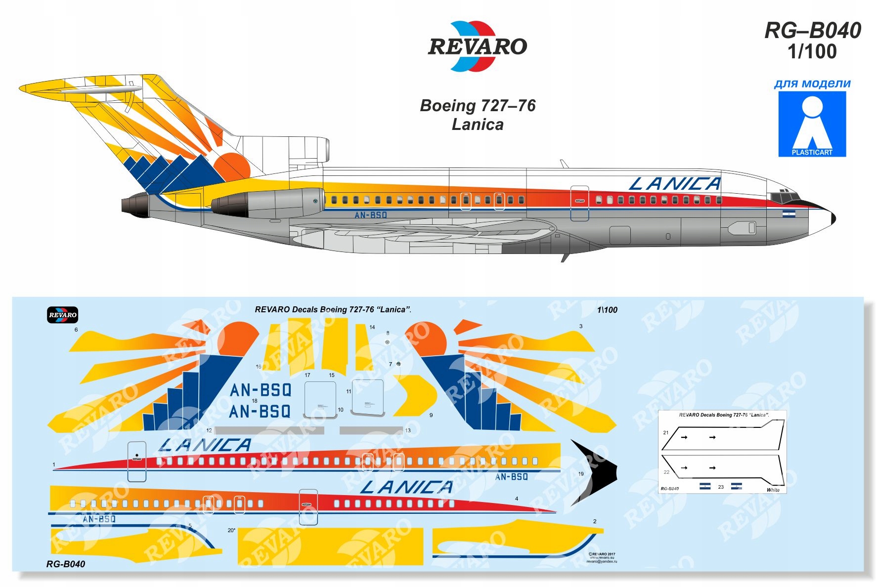 Obtisky Boeing 727 Lanica Revaro decals RG-B040 pro Plasticart 1/100