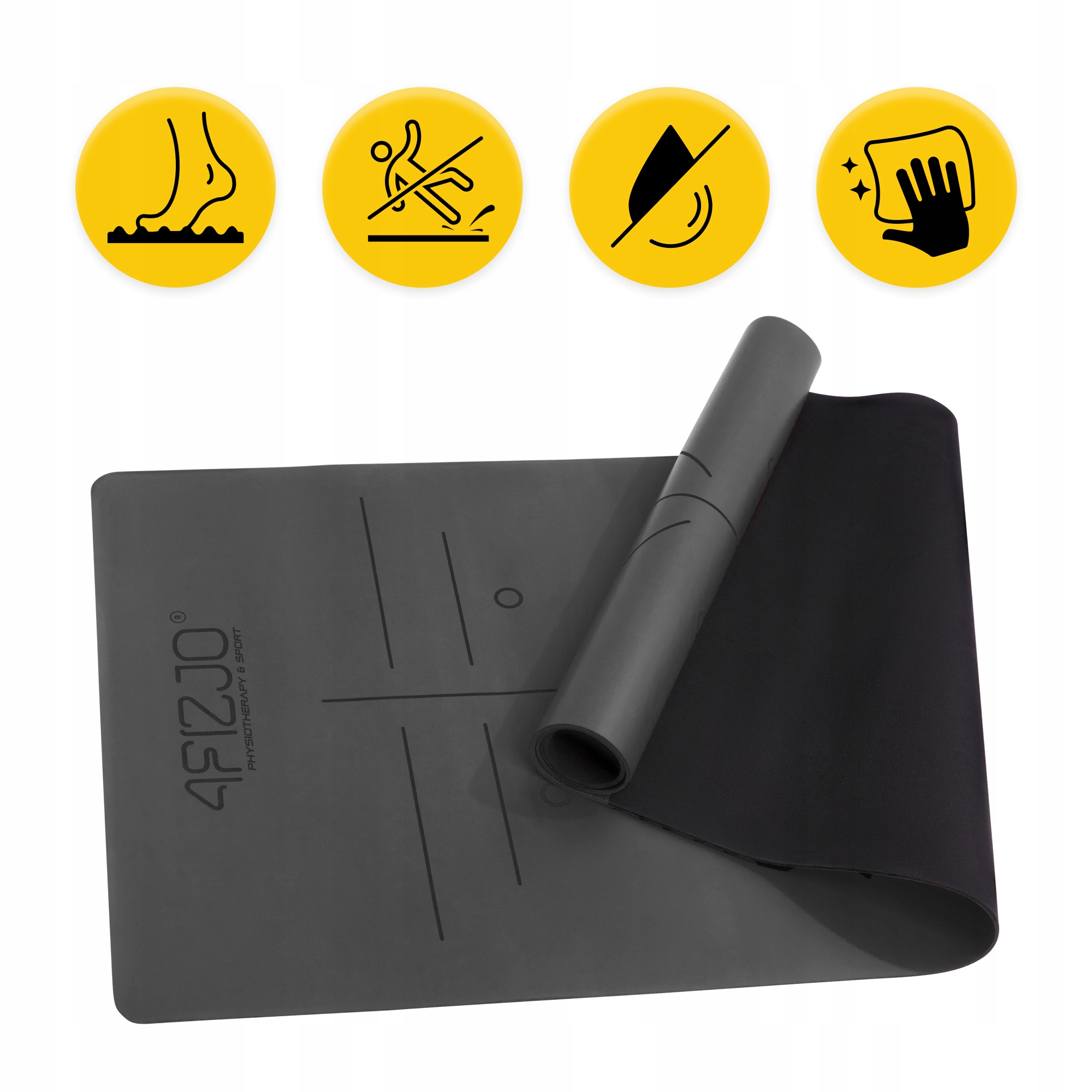 MATA DO ĆWICZEŃ JOGI FITNESS KAUCZUKOWA ANTYPOŚLIZGOWA 4FIZJO PREMIUM Długość 183 cm