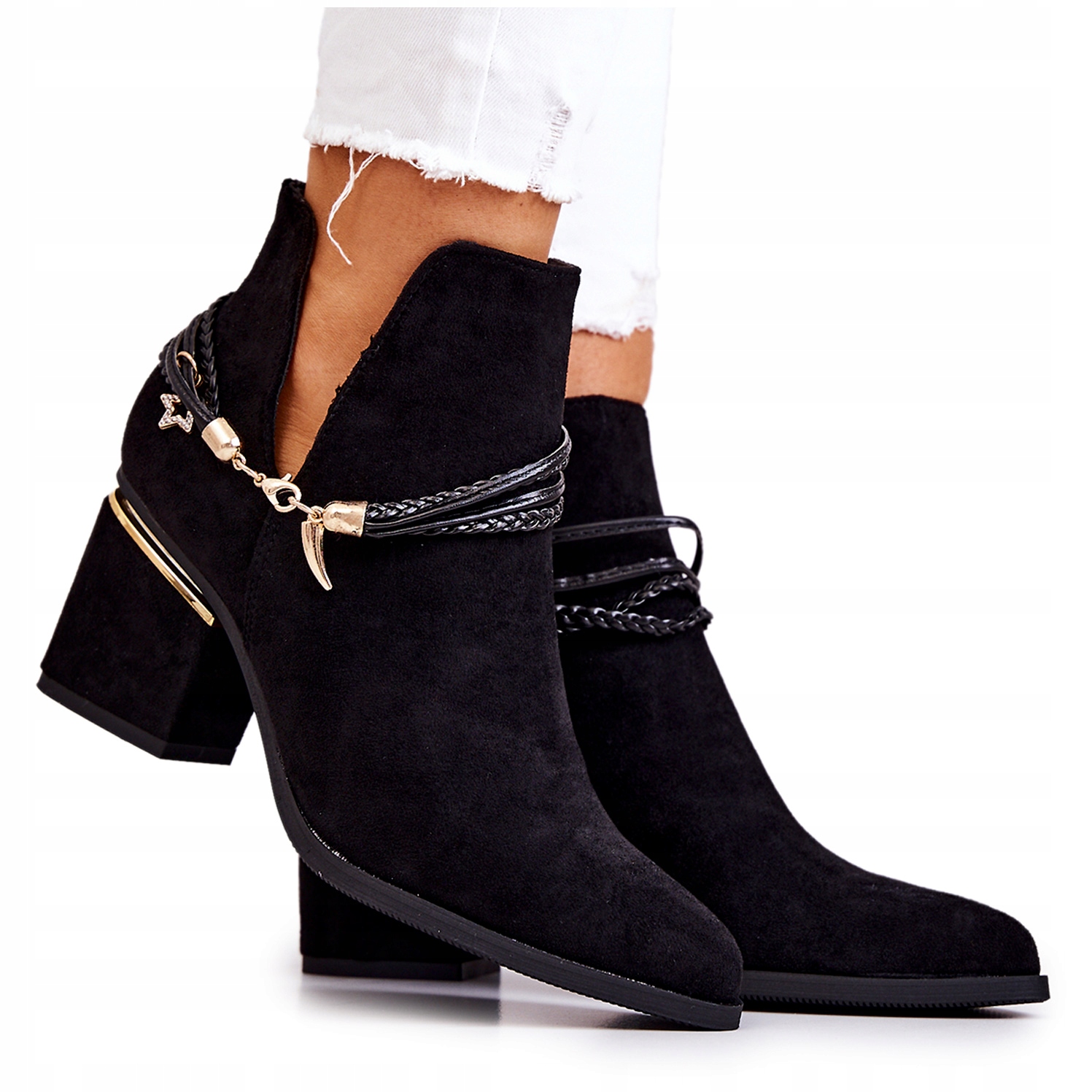 

Zamszowe Botki Kowbojki Z Paskami Czarne 38