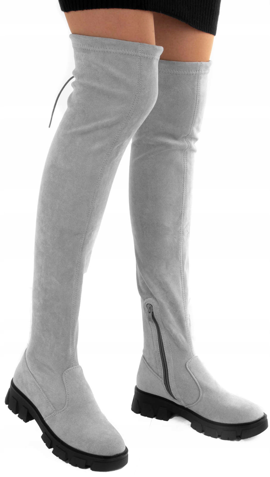 

Szare Klasyczne Zamszowe Kozaki Za Kolano 38