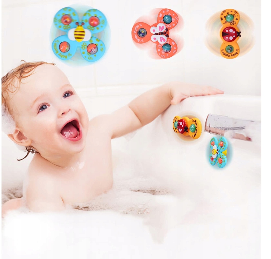 FIDGET SPINNER Z PRZYSSAWKĄ SENSORYCZNĄ KĄPIEL PREZENT GRZECHOTKA 3 SZTUKI Marka inna