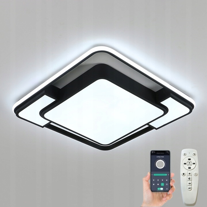 Stropná Lampa AjieQaQ Led Stropné Svietidlo Čierna Štvorcová Stmievateľná Pilotom App