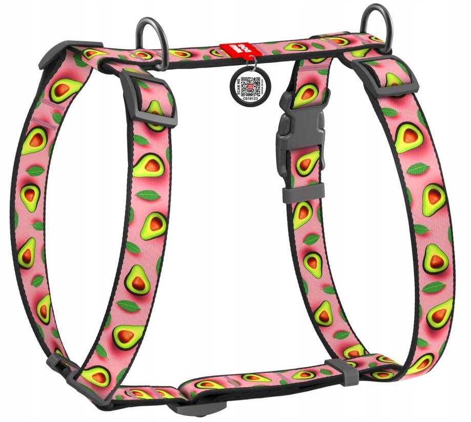 Waudog Szelki Nylon Guard z Qr Awokado Róż M 20mm 60-80cm