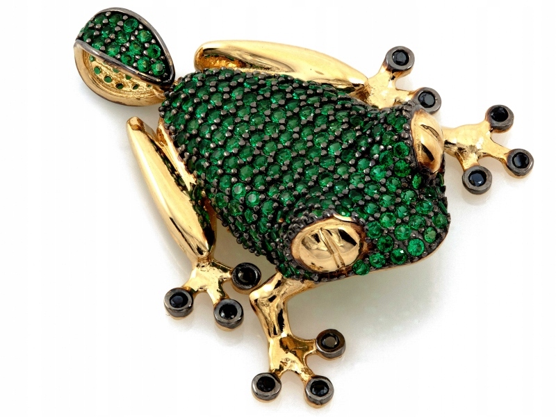 Zlatý přívěsek velká 585 žába se zelenými zirkony jako dárek pro každý den
