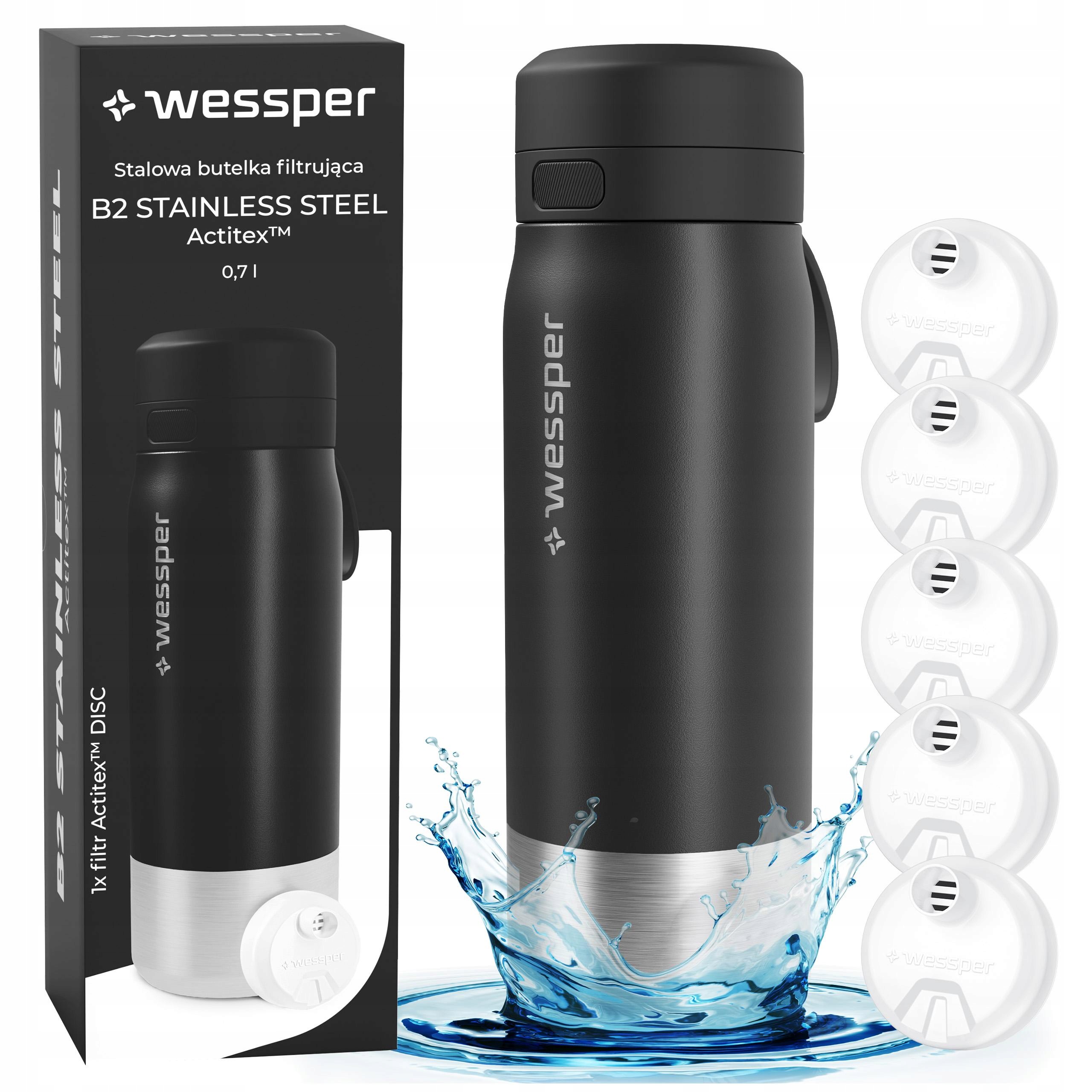 Ocelová filtrační láhev láhev na pití na vodu Wessper B2 Actitex 700 ml 5x filtr