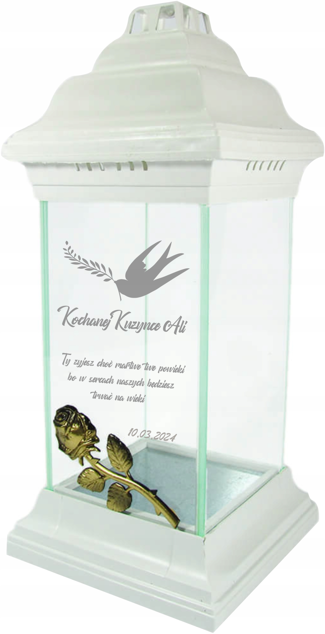 Hřbitovní Svíčka kaplička s růží Milované sestřenici Věnování