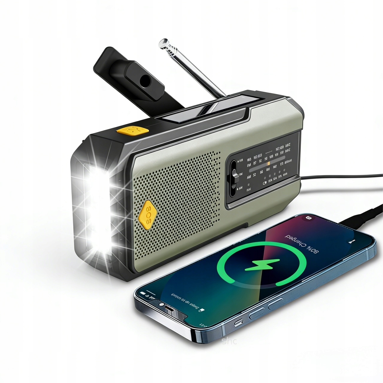 Přenosné Kuchyňské Rádio Solární Dynamo Stavební Svítilna Powerbanka