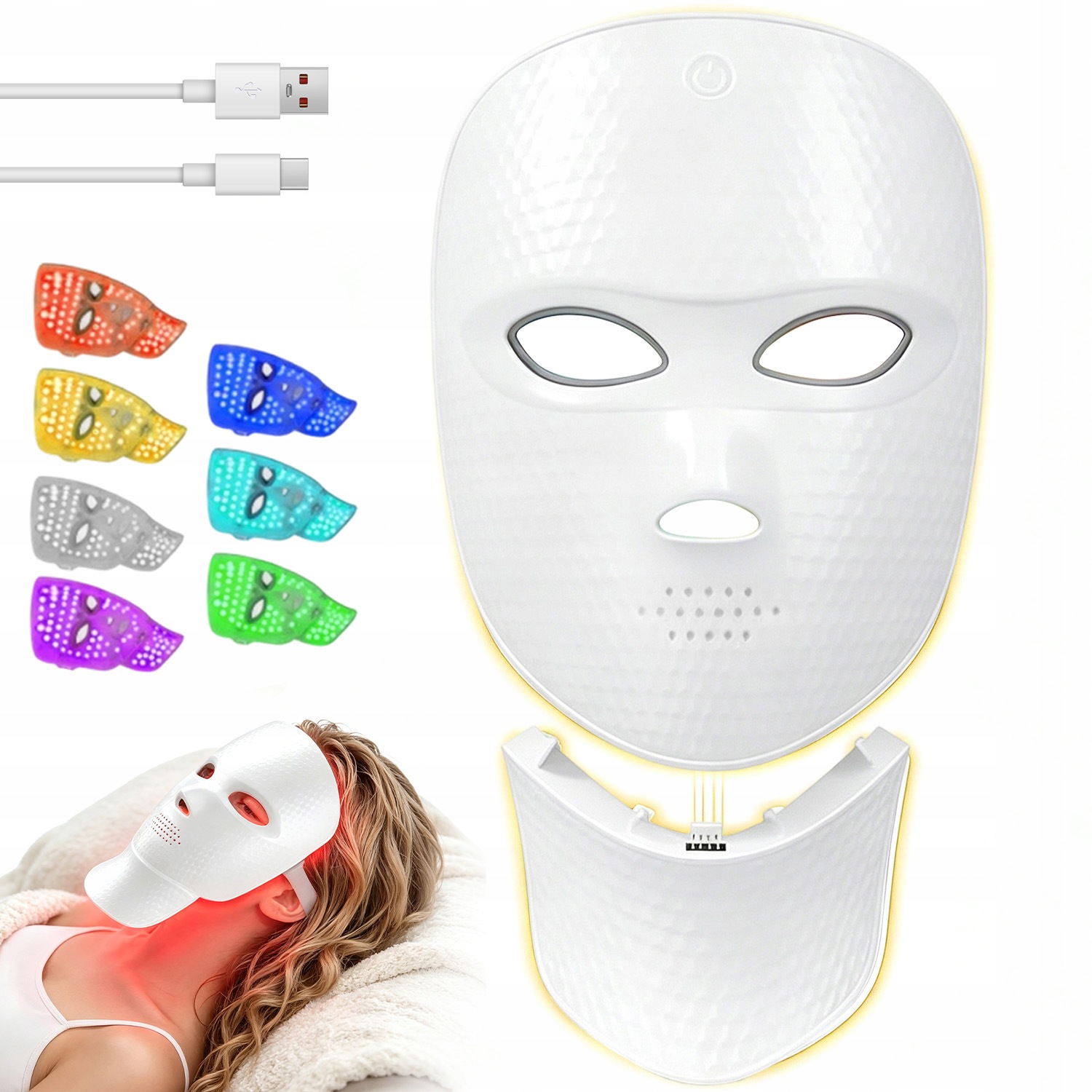 Maska Pro Terapii Led Světlem Na Obličej A Krk, Automatický Časovač, Ochrana