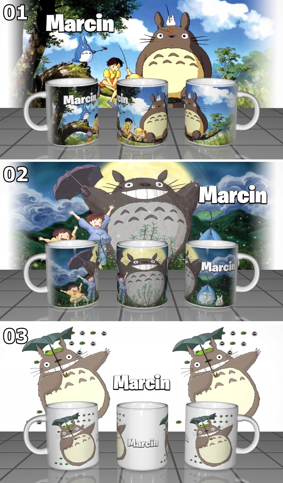 KUBEK TOTORO ANIME + KARTONIK + IMIE Pojemność 330 ml