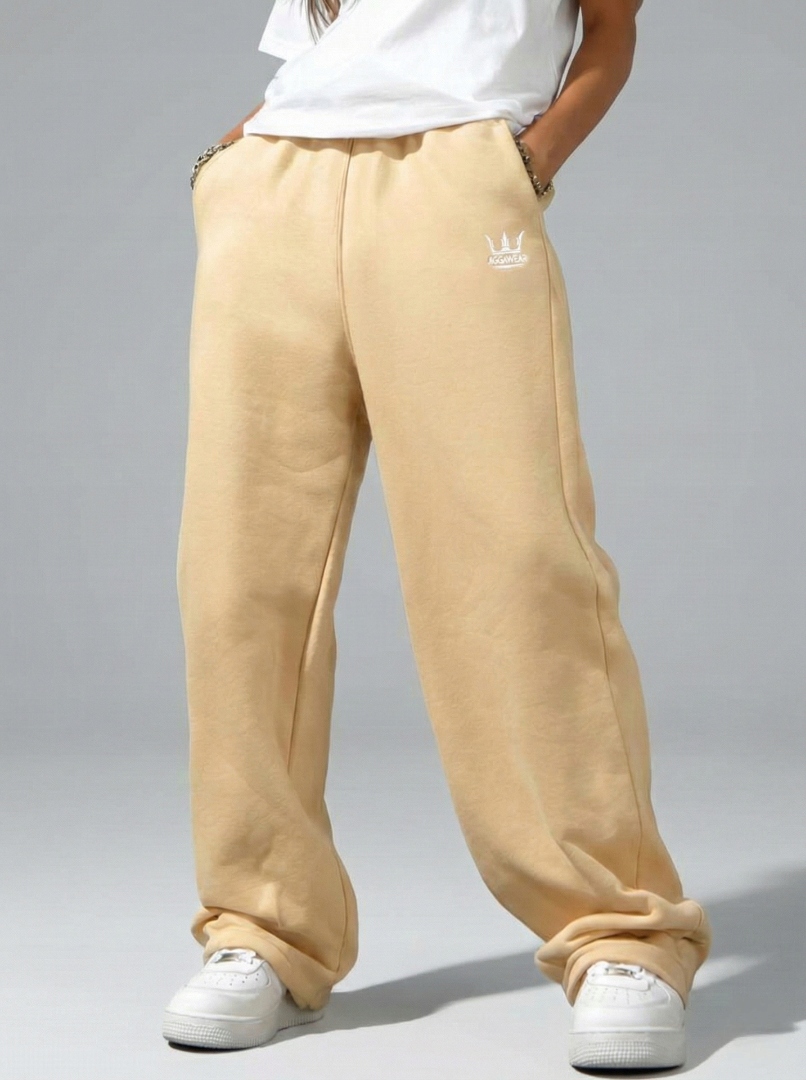 Široké Teplákové Kalhoty Baggy Dámské Béžové Jigga Volné Koruna Logo XL
