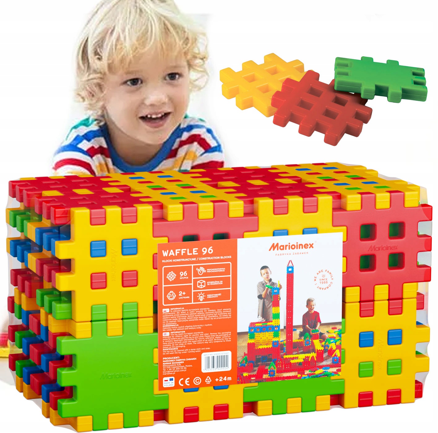 Duże wafle Klocki konstrukcyjne Marioinex wafle 96 el., 2+ 10x10 cm