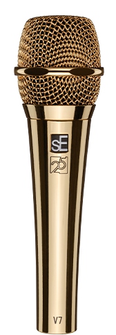 sE V7 G-25AE dynamický scénický mikrofón v zlatej farbe s príslušenstvom