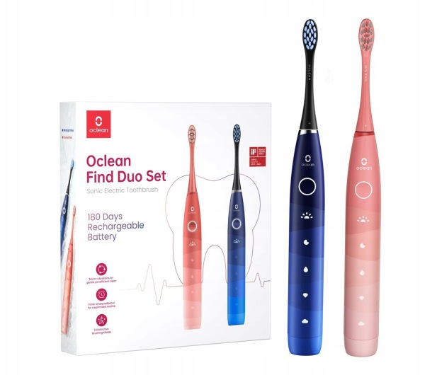 Oclean Szczoteczki soniczne Flow Find Duo (czerwona i niebieska)