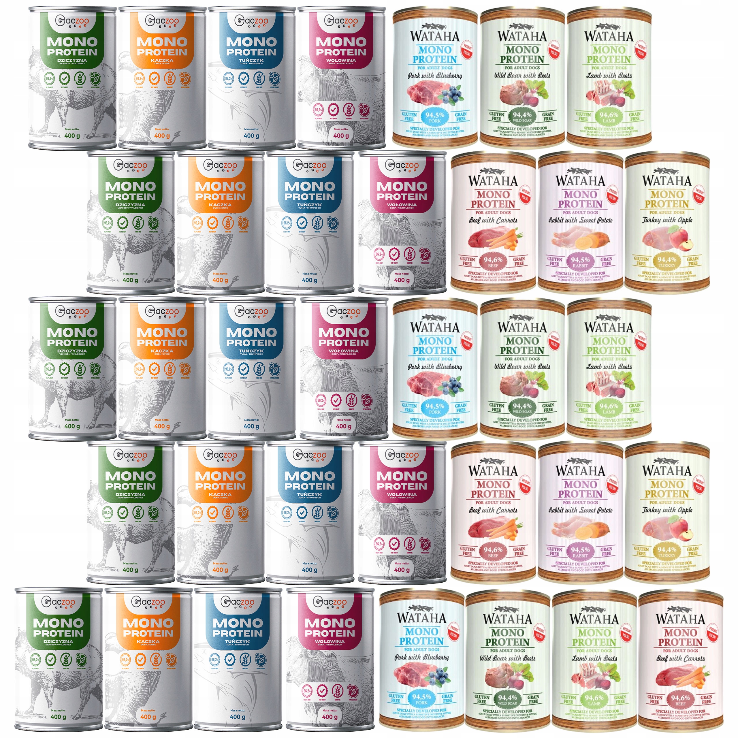 Wataha Gaczoo Mono Protein Adult krmivo pro psy Mix chutí 36 x 400 g