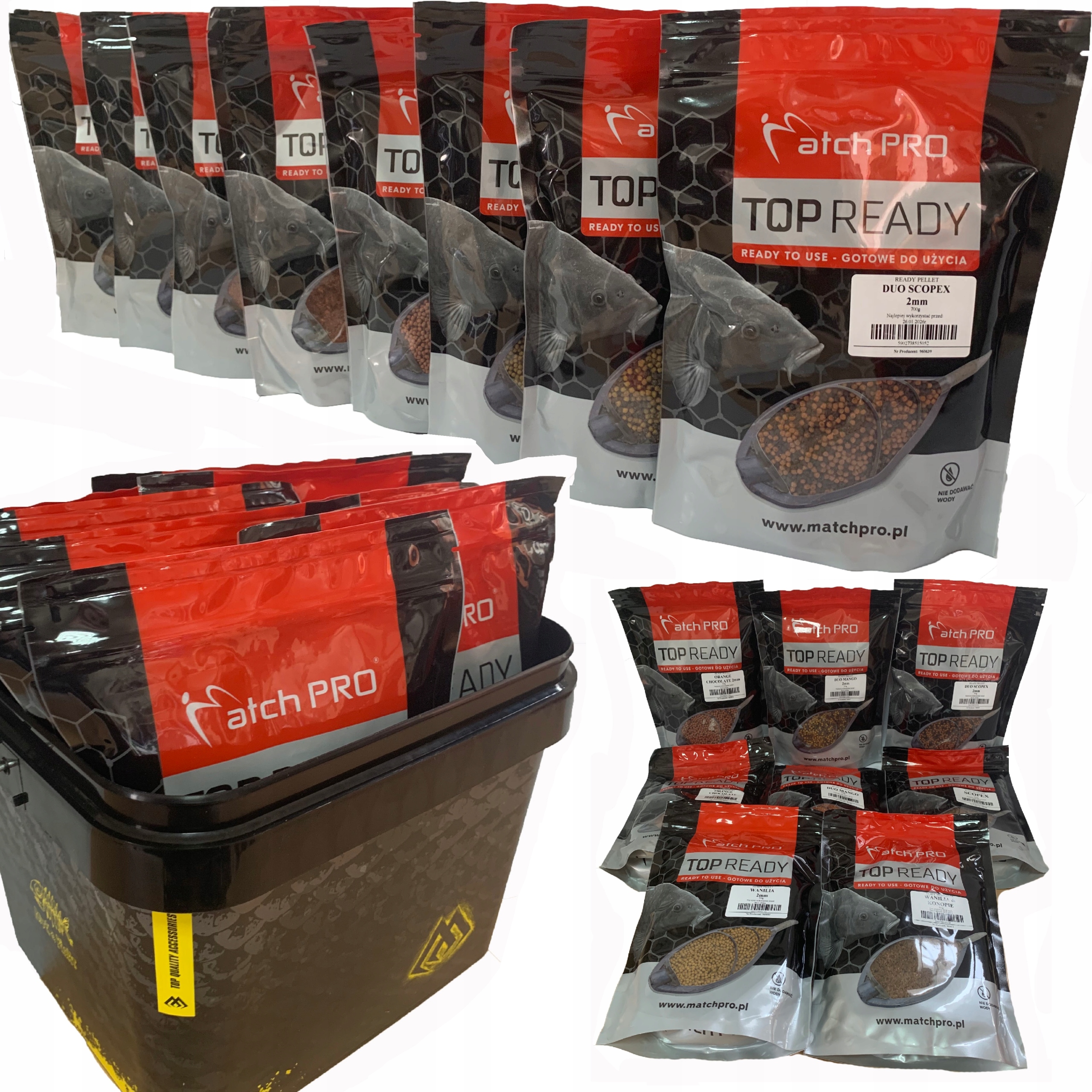 Match Pro Zestaw Do Metody 4x Zanęta+ 4x Gotowy Pellet Ready Wiaderko 10L