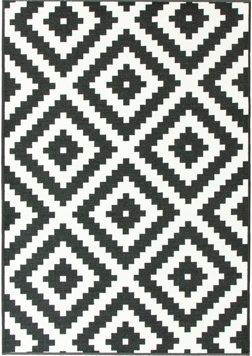 Dywan Antypoślizgowy Geometryczny Romby Czarne Pod Krzesło 100x150 cm