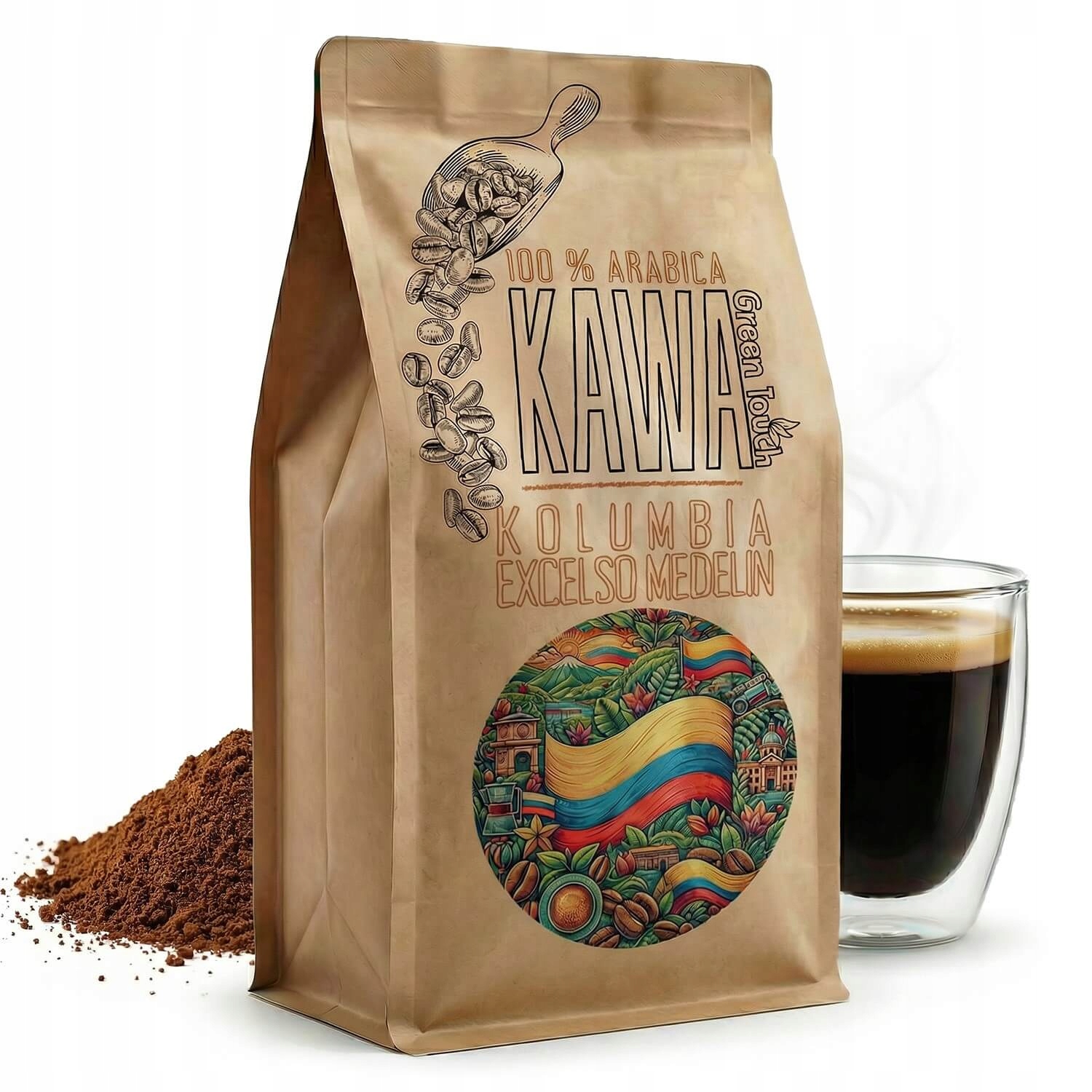 mletá káva Kolumbie Excelso Medelin 100% arabica 1 kg Green Touch