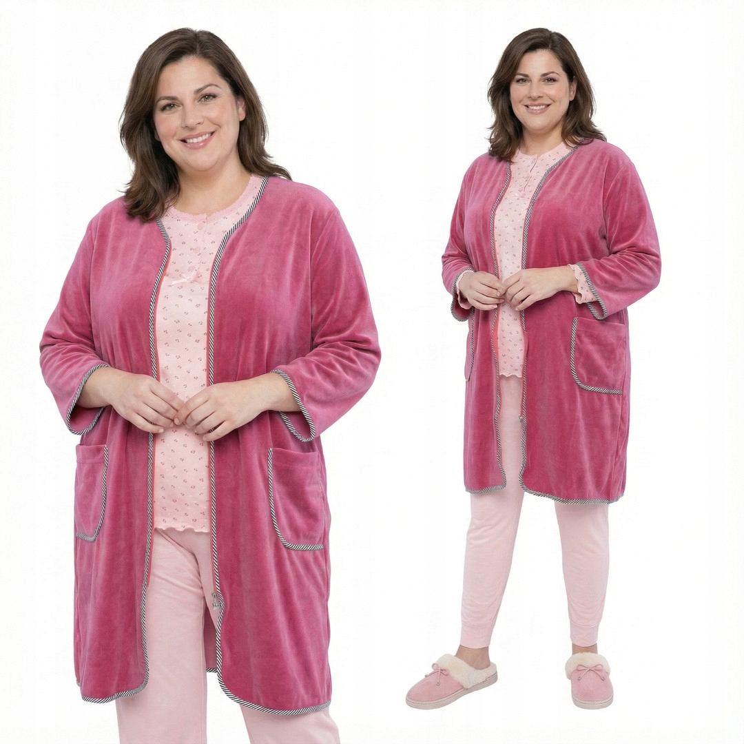 Malinový velurový župan plus size, velikost 64