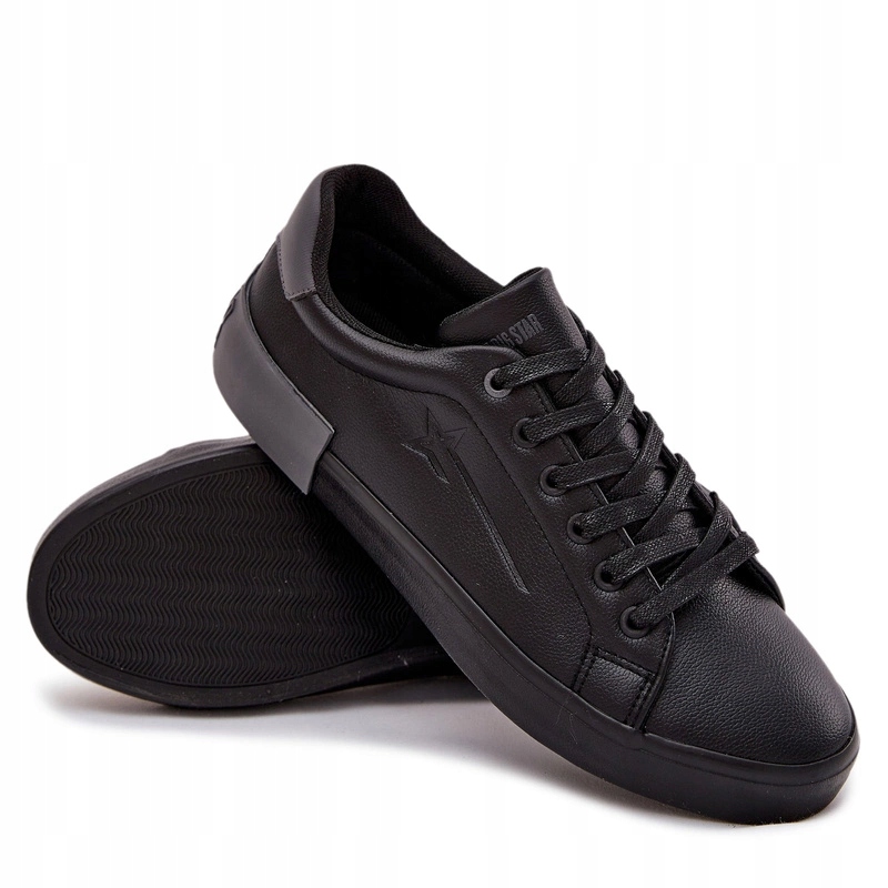 Pánské Eko Kožené Nízké Šněrovací Tenisky Big Star OO174019 Černé 45