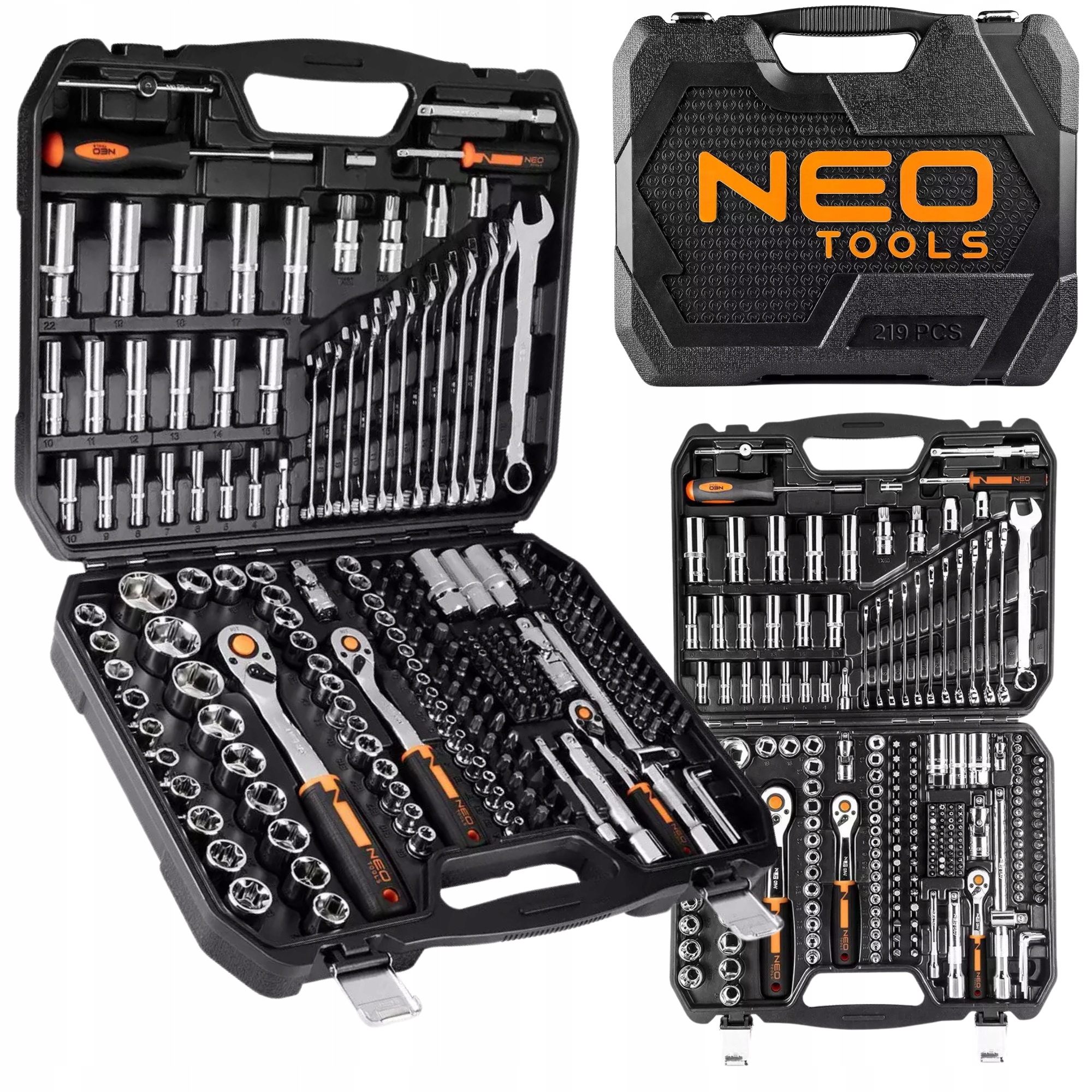 Neo Tools Nástrčné Kľúče 219 ks 1/4" 1/2" 3/8" Sada