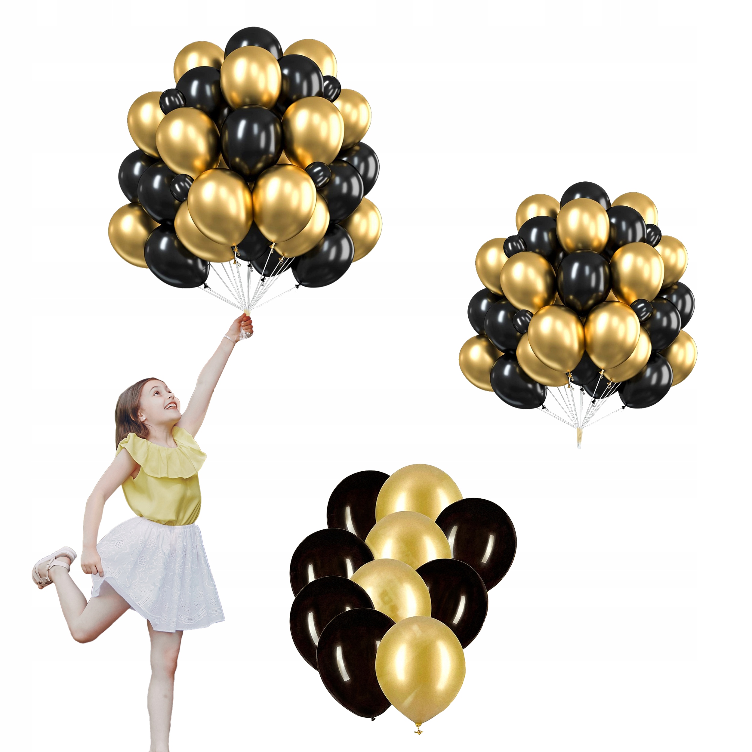 

Złote Czarne Balony 50szt Ślub Wesele Urodziny Bal