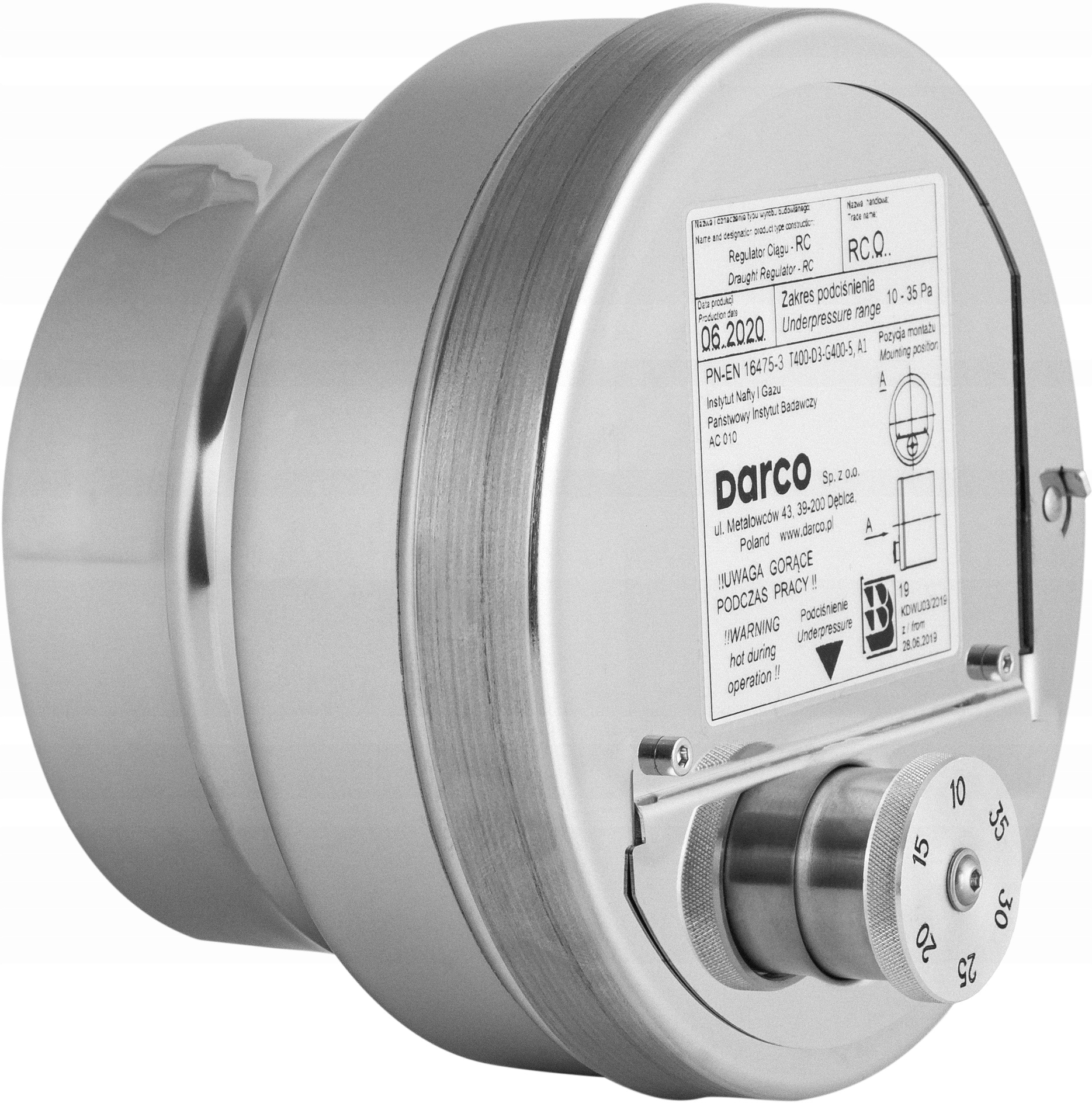 Regulátor stabilizátoru komínového tahu RCO-150/120 Fi 120 Darco Nerezový