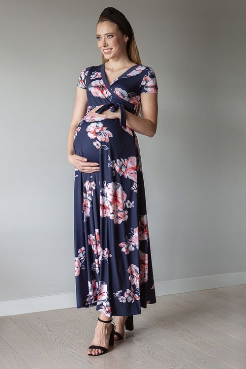 123 Miracle tmavě modré společenské Šaty s velkými květy, elegantní pro ženy