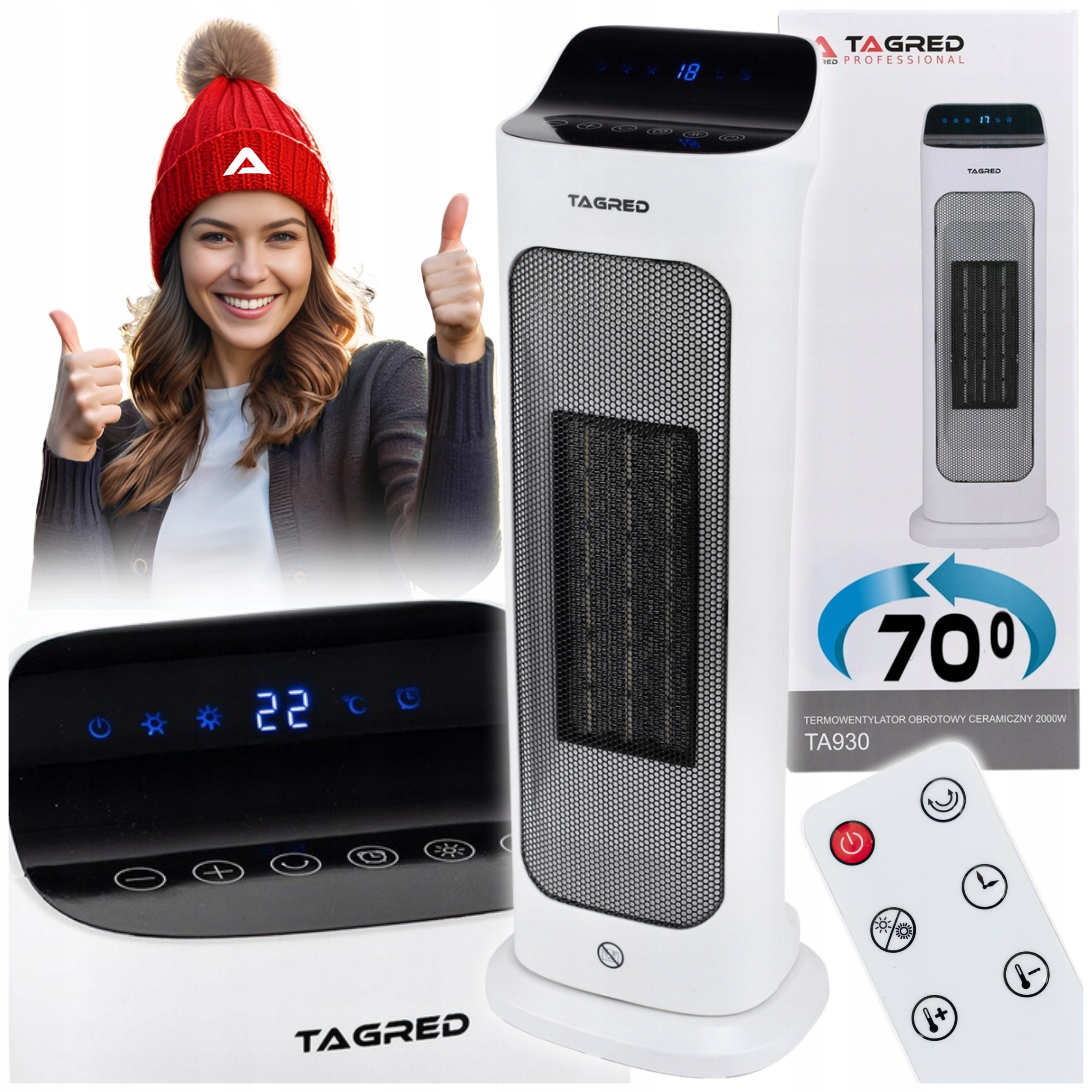 Grzejnik elektryczny Pionowy Energooszczędny Cichy Kolumnowy 2000W Pilot