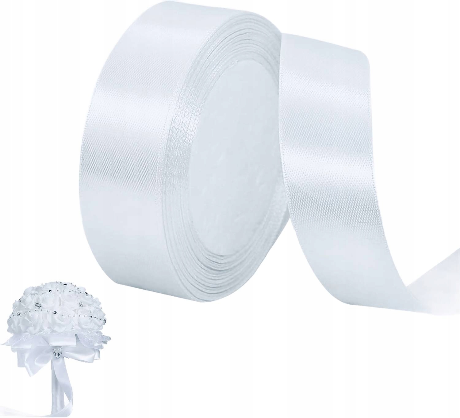 Wstążka taśma tasiemka atłasowa satynowa biała 25mm 32m