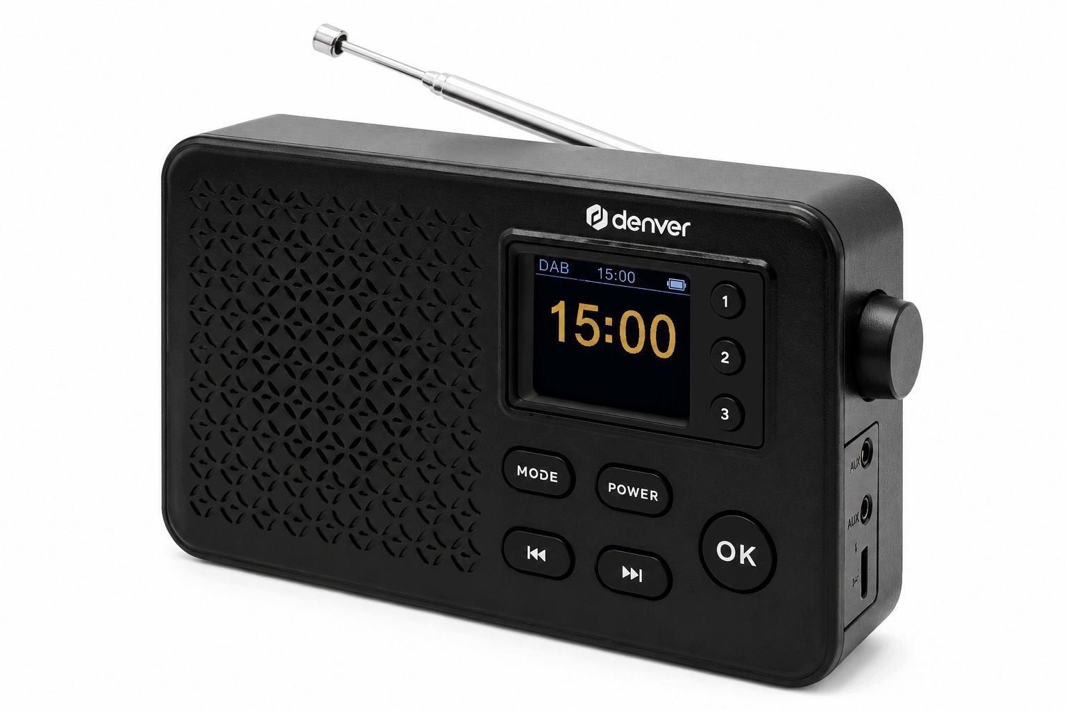 Rádio Dab+/fm Denver Bluetooth barevný Tft displej akumulátor Aux Usb