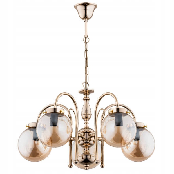Klasický lustr Art Deco, zlaté skleněné koule, 5 bodů do obývacího pokoje Alfa