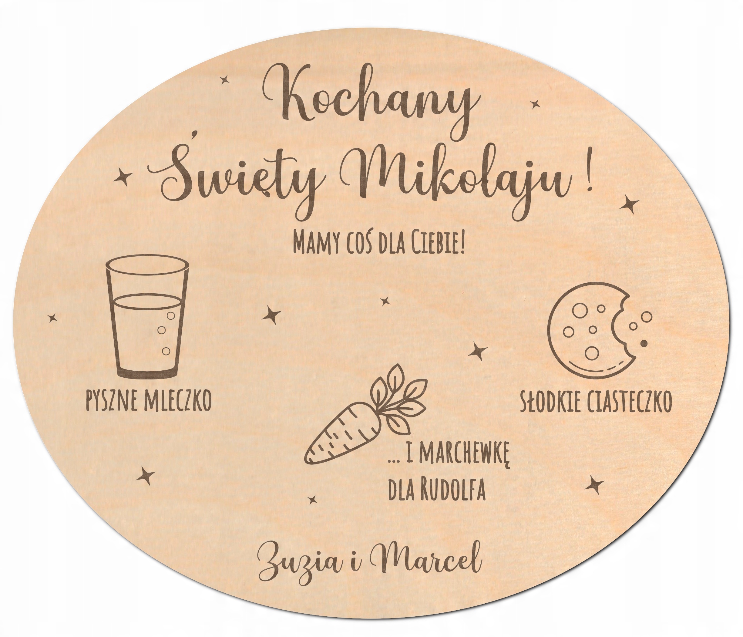 

Drewniany talerzyk taca dla Mikołaja Ozdoba Imię