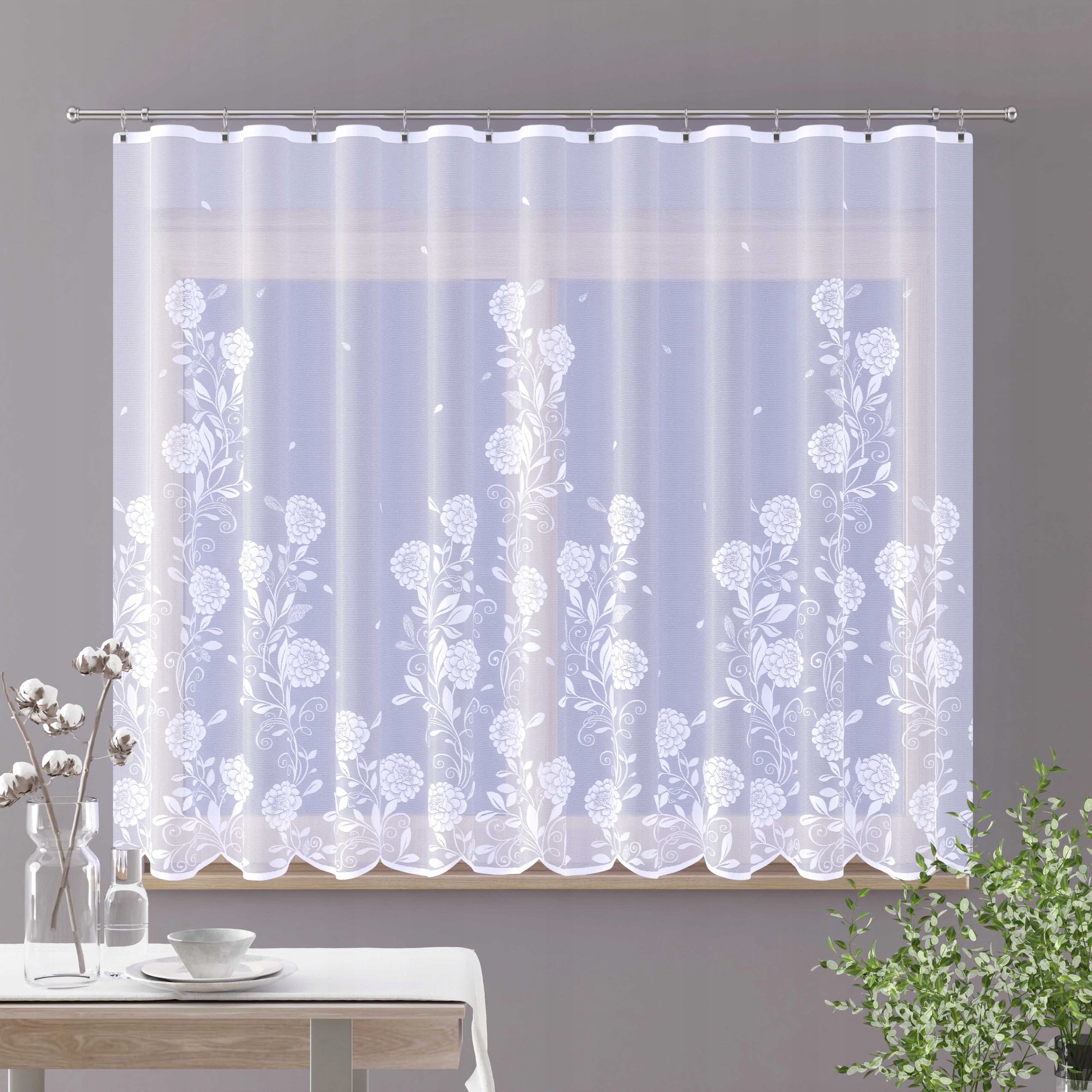 Firanka żakardowa biała na taśmie 300x175cm S776 Materiał żakard