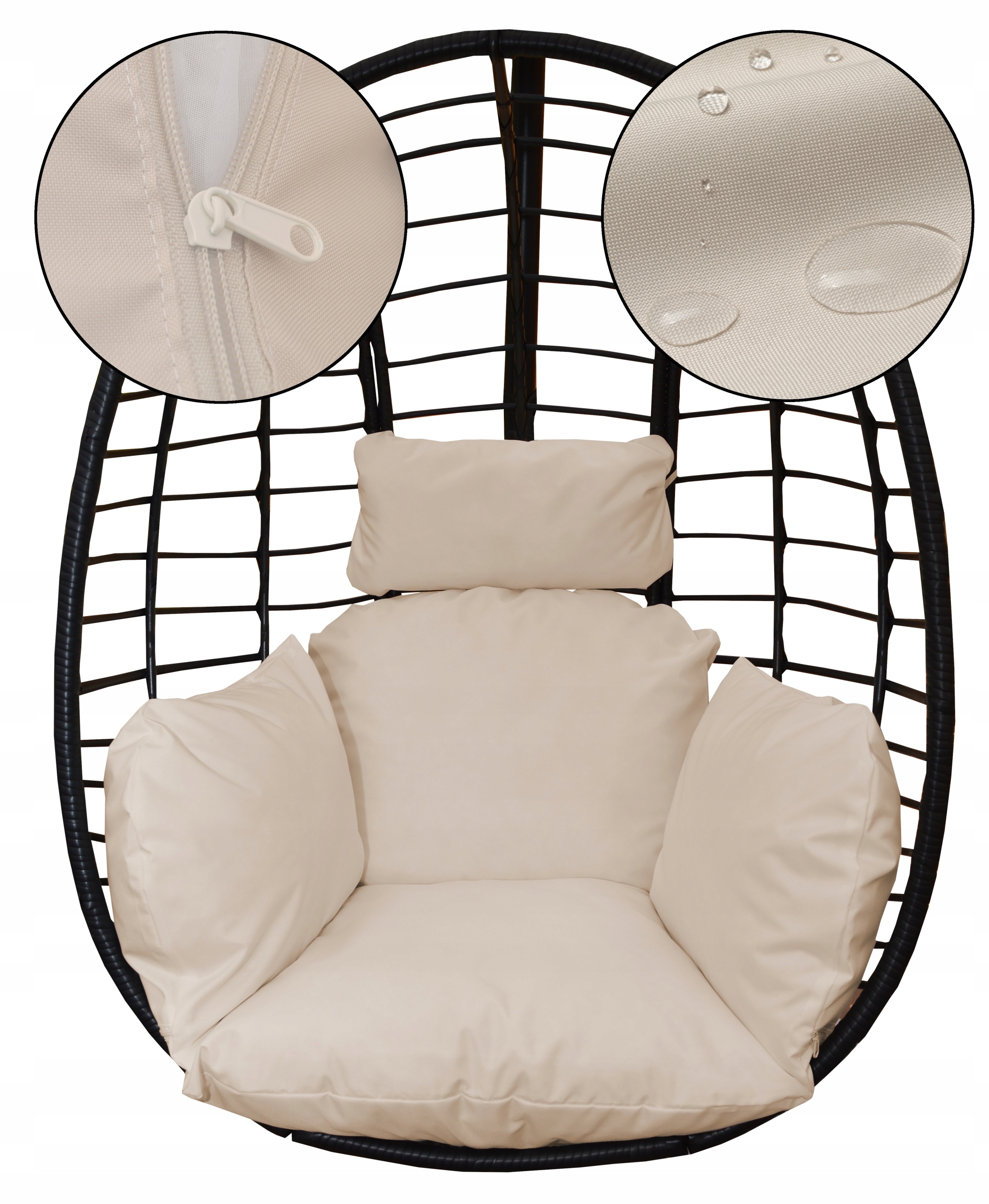 Poduszka na huśtawkę ogrodową fotel wiszący kokon Wodoodporna Zagłówek beż