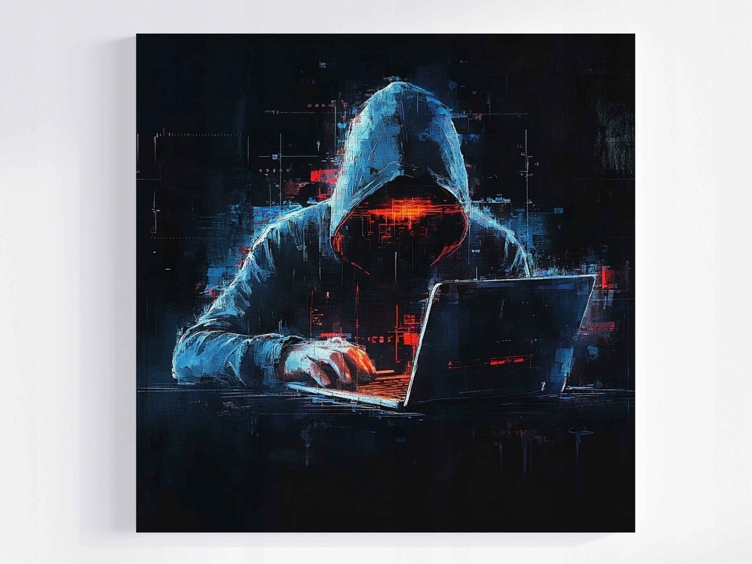 OBRAZ NA PLÁTNĚ CANVAS Portrét Cyber Hackera NOTEBOOK IT Kodér Program ...