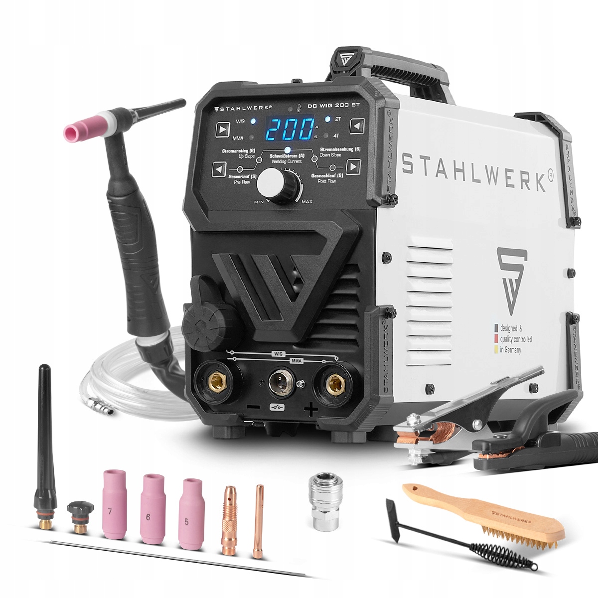 Profesionální Svařovací Stroj 2V1 Stahlwerk DC Tig 200 St Tig Mma Igbt 200A Set