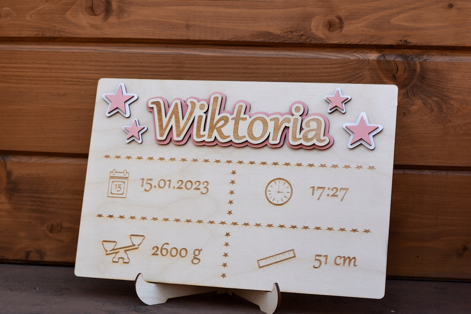 Drewniana metryczka narodziny grawer
