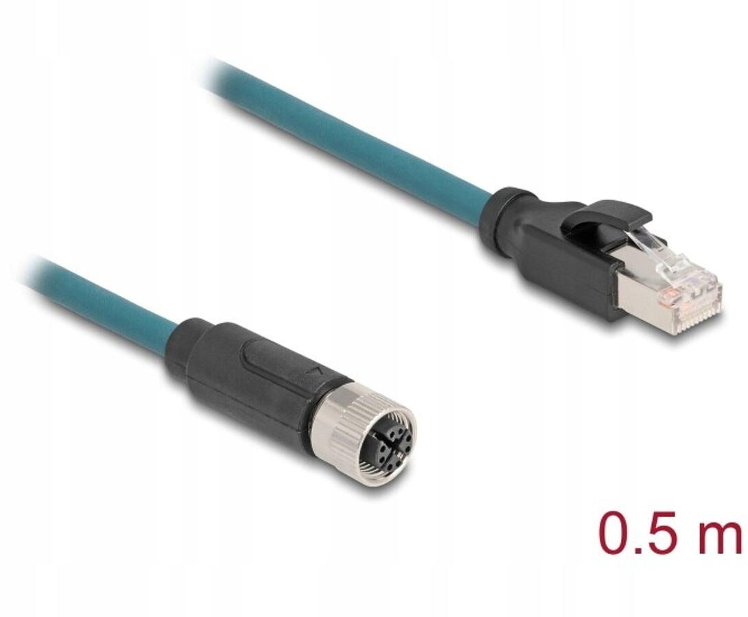 Przewód adapter IP67 M12 X-coded 8-pin żeński RJ45 Cat.6A 50cm Delock 60076