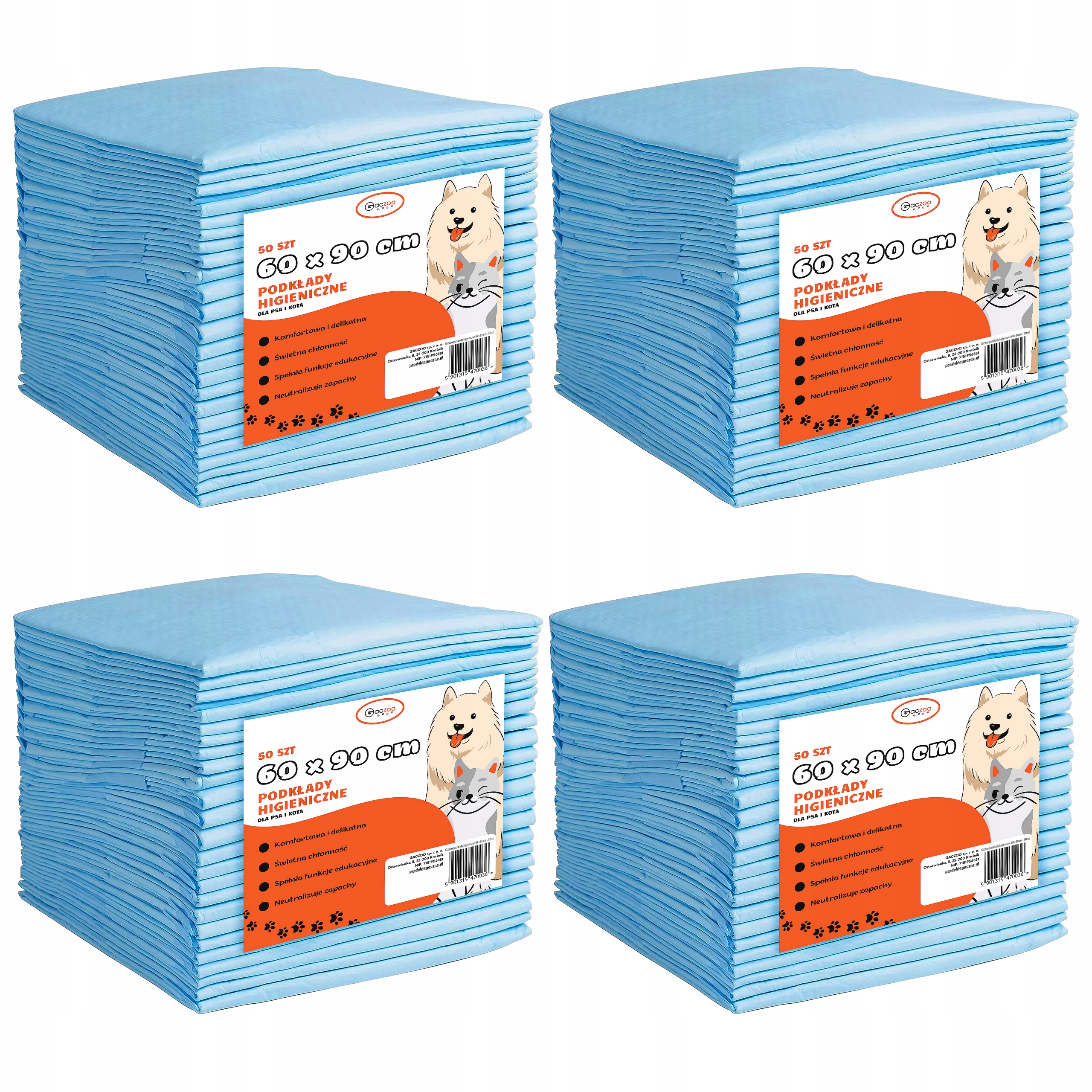 Levně Hygienické podložky pro psa a kočku absorpční podložky 60 x 90 cm 200 ks Gaczoo