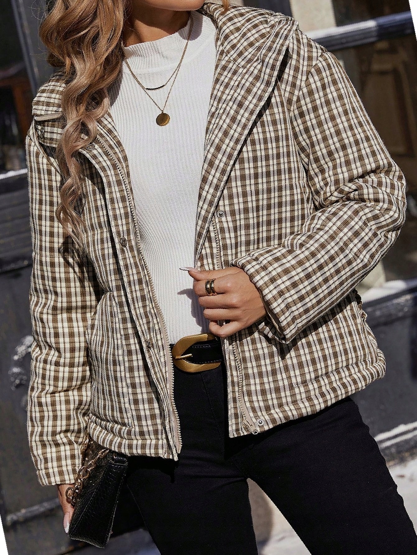 Dámská prošívaná péřová bunda S Kapucí Casual Zimní s mřížkou M 38
