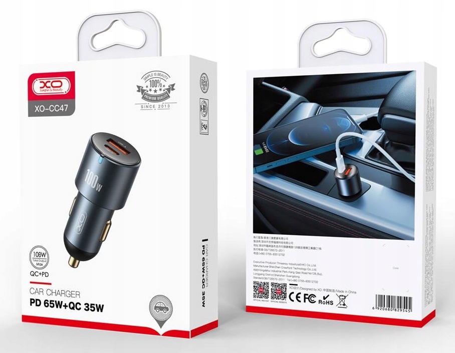 Szybka Ładowarka Samochodowa USB -C PD QC 3.0 100W do Zapalniczki Samochodu Prąd wyjściowy 3000 mA