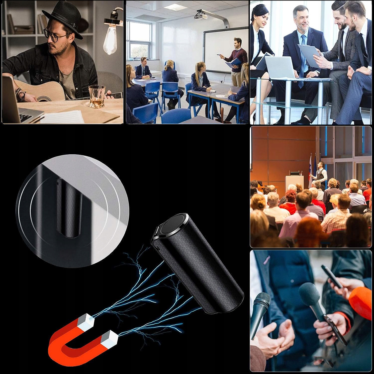 MINI ODTWARZACZ DYKTAFON 32GB + SŁUCHAWKI, USB Kolor czarny