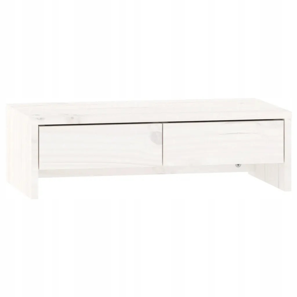 Biała drewniana podstawka pod monitor z szufladami 50 x 27 x 15 cm