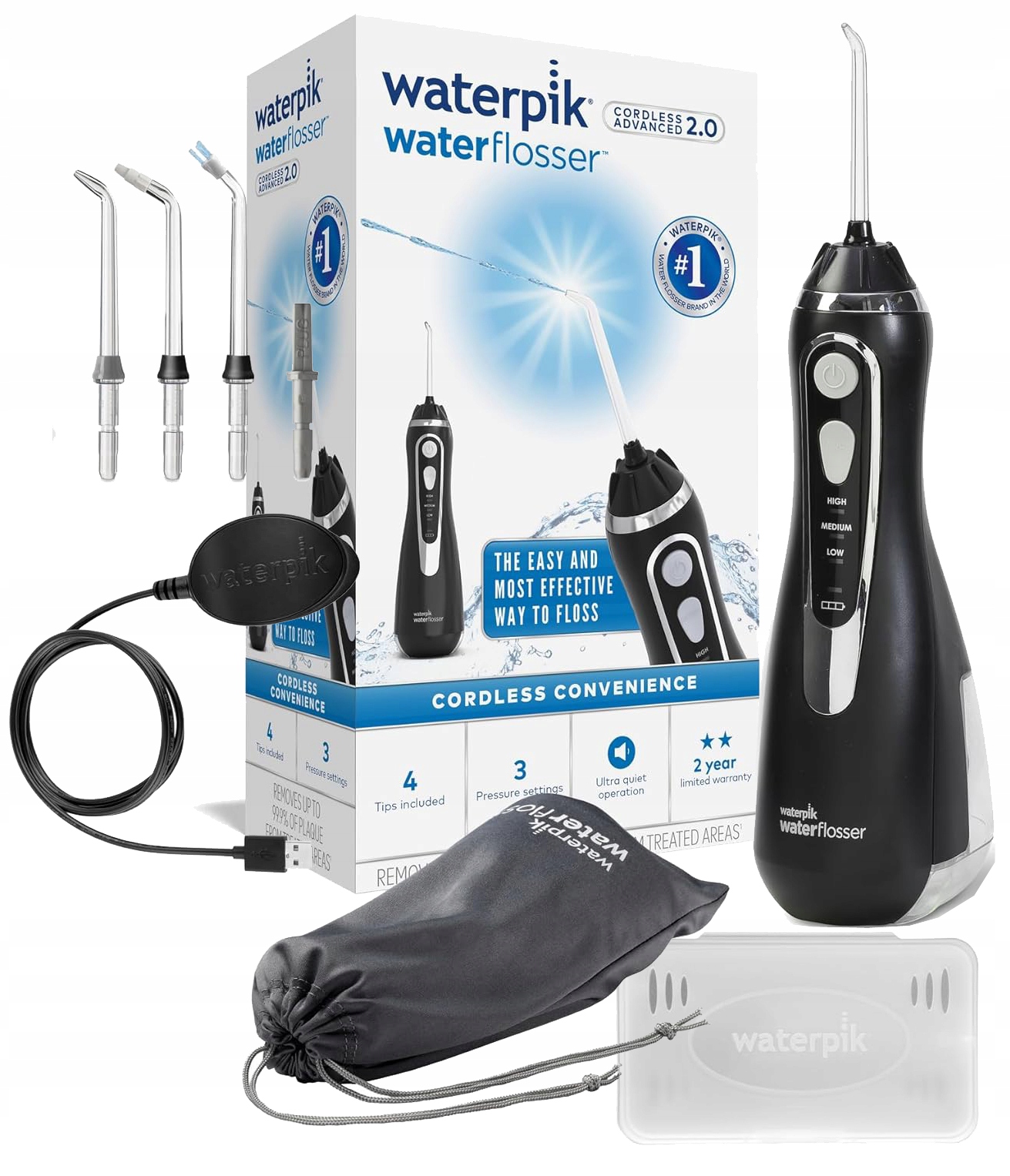 WATERPIK Bezprzewodowy Irygator Do Zębów, 4 Końcówki, Czarny Wersja 2 — miniatura 9