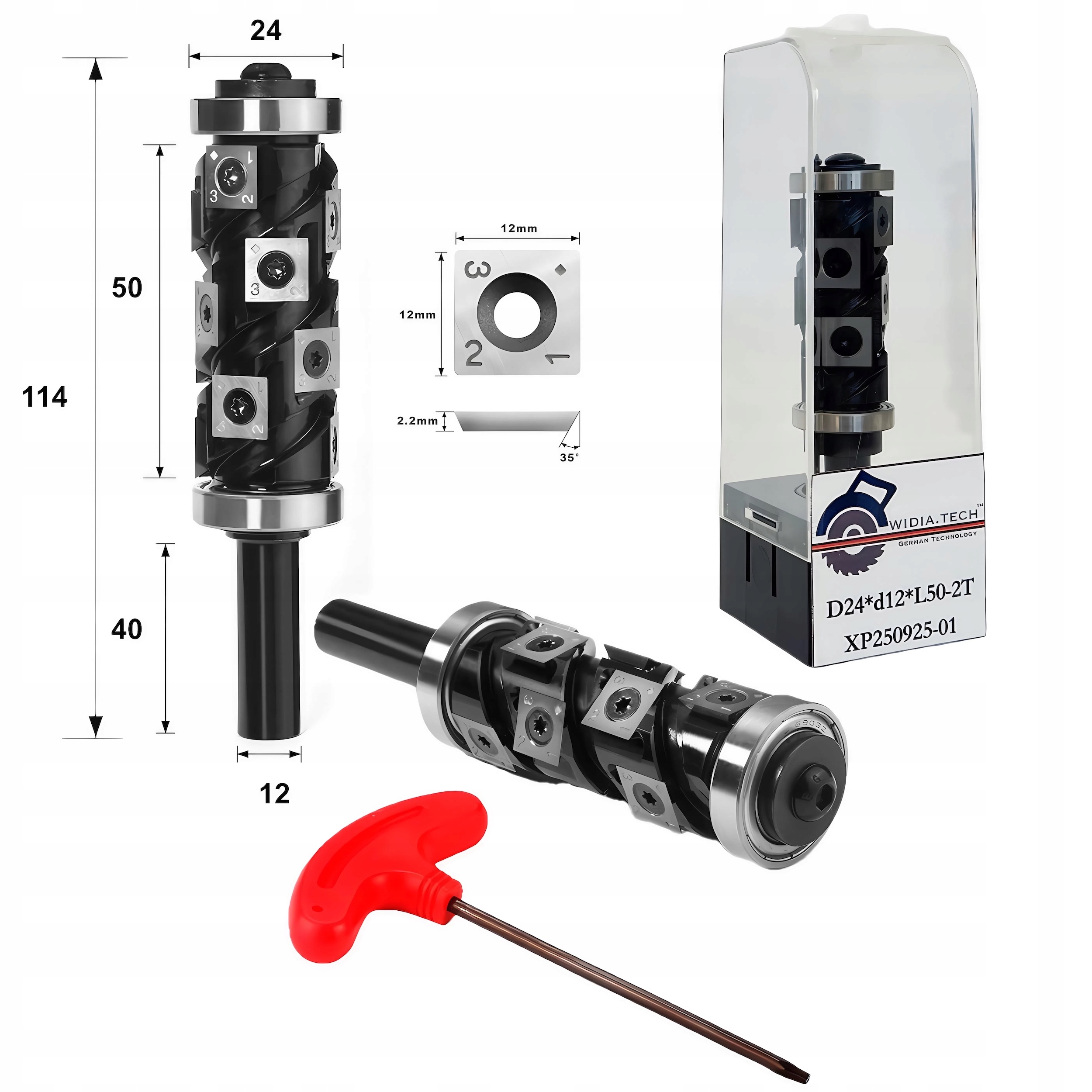 Spirálový kopírovací fréz na ložiskové destičky, horní a spodní část, stopka 12 mm, D24 mm, L50 mm