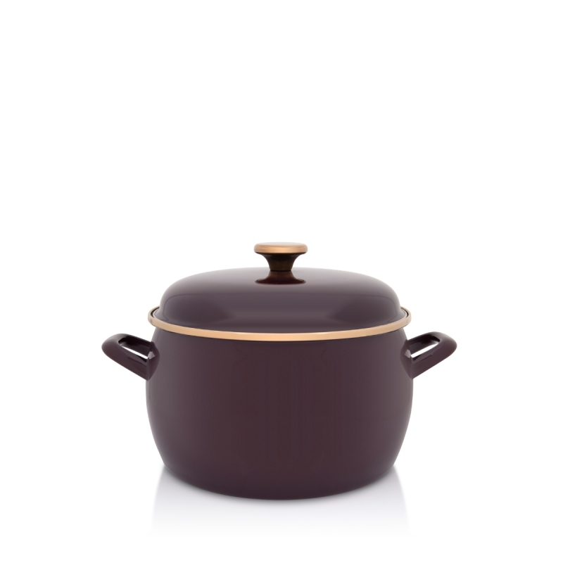 Garnek emaliowany Indukcja 24 cm 7.5L, klasyczny bordowy vintage, Bordeaux