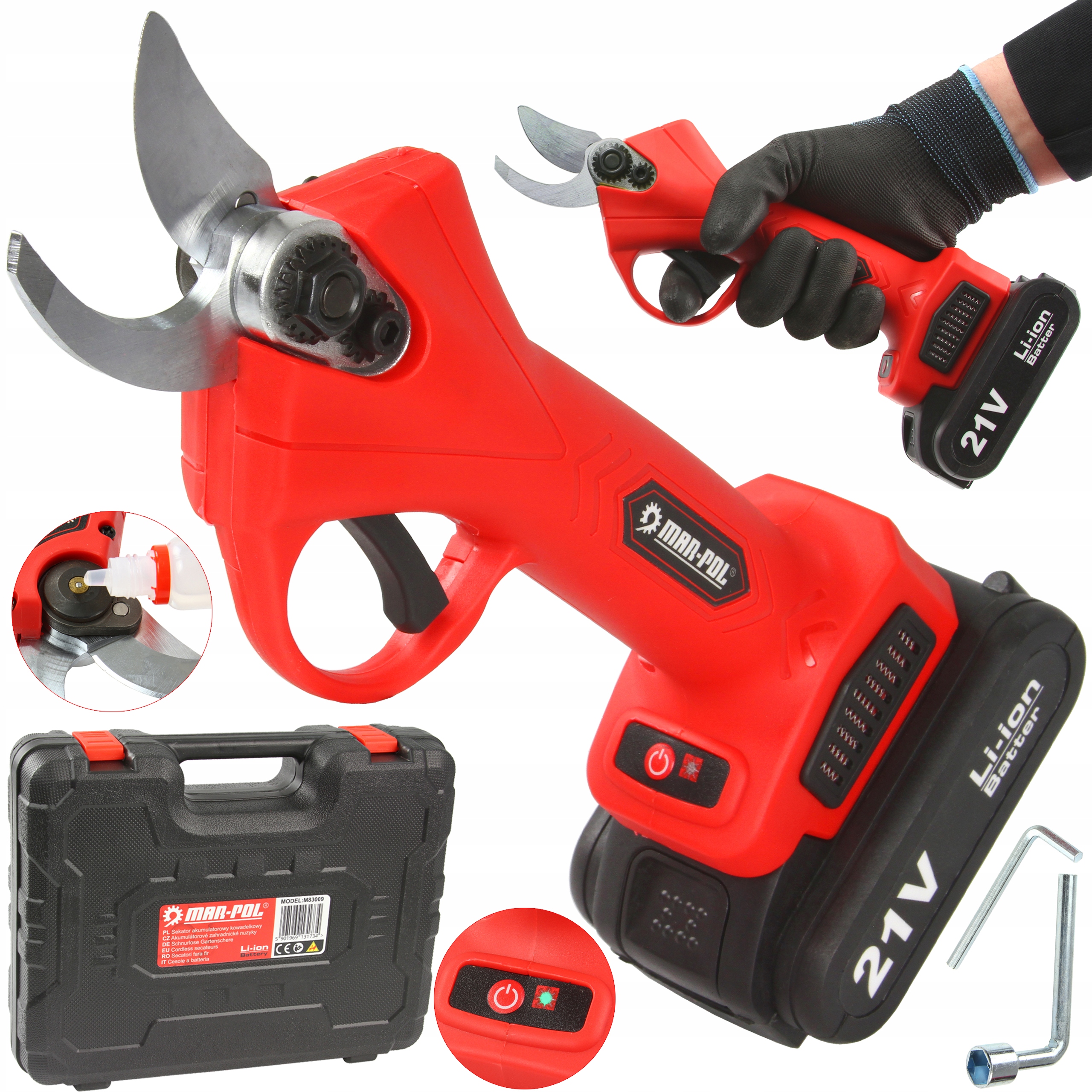 Sekator Akumulatorowy Do Krzewów Gałezi Drzew Nożyce Do Żywoplotu 24V Mocny