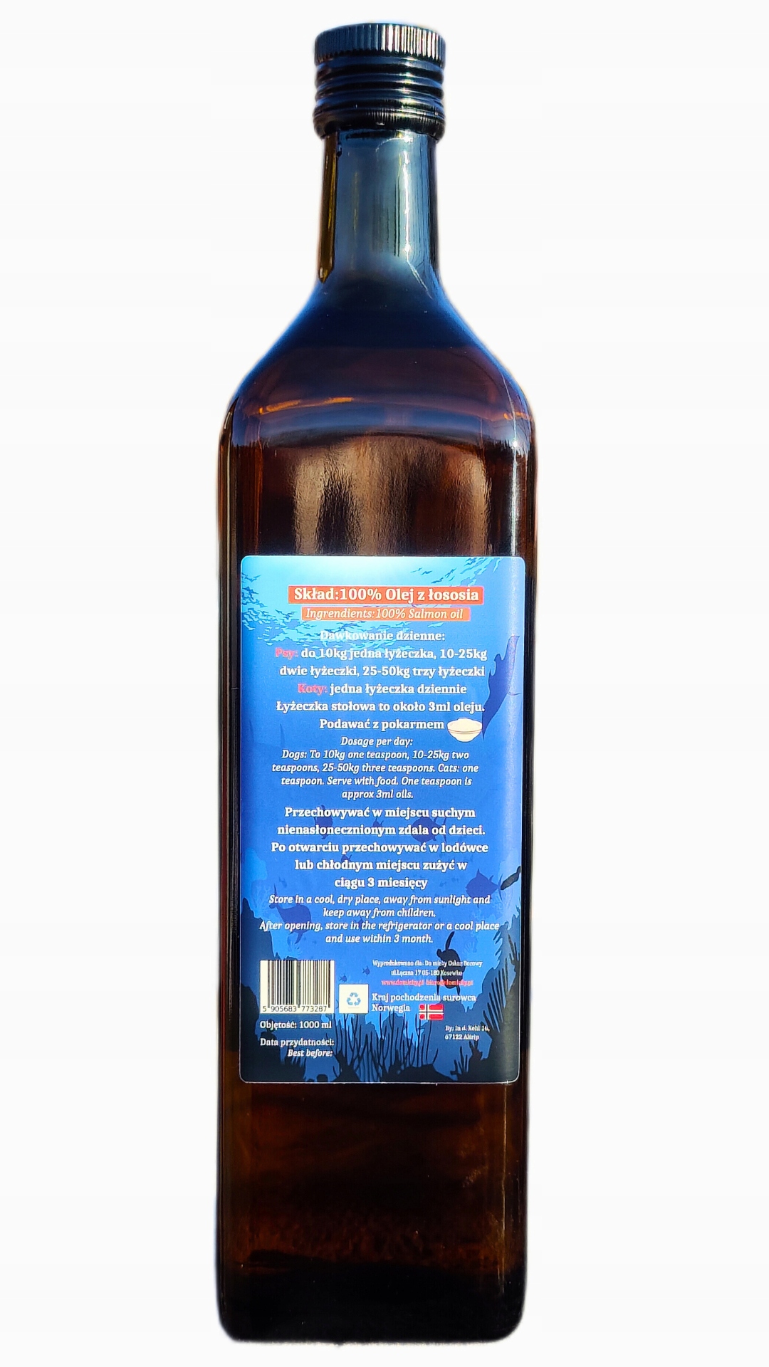 Levně Pro psa a kočku – lososový olej omega 1L Skleněná lahvička 1000 ml